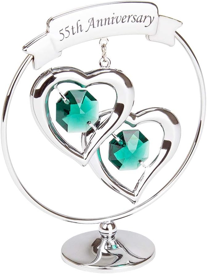 55th Anniversary Silver Plated Keepsake Ornament with Emerald Crystal