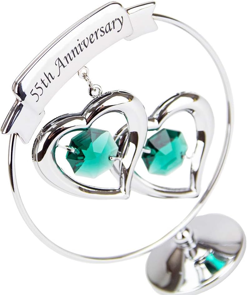 55th Anniversary Silver Plated Keepsake Ornament with Emerald Crystal
