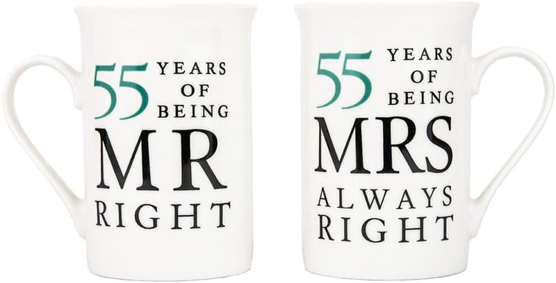 55th Anniversary Mr. Right & Mrs. Always Right Ceramic Mugs Set