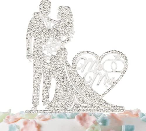Wedding Cake Topper - Silver Rhinestone Mr & Mrs Design