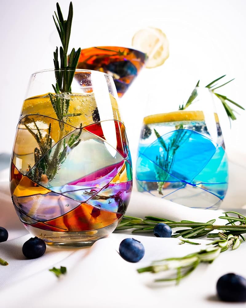 Hand Painted Stemless Wine Glasses Set - Unique Wedding Gift