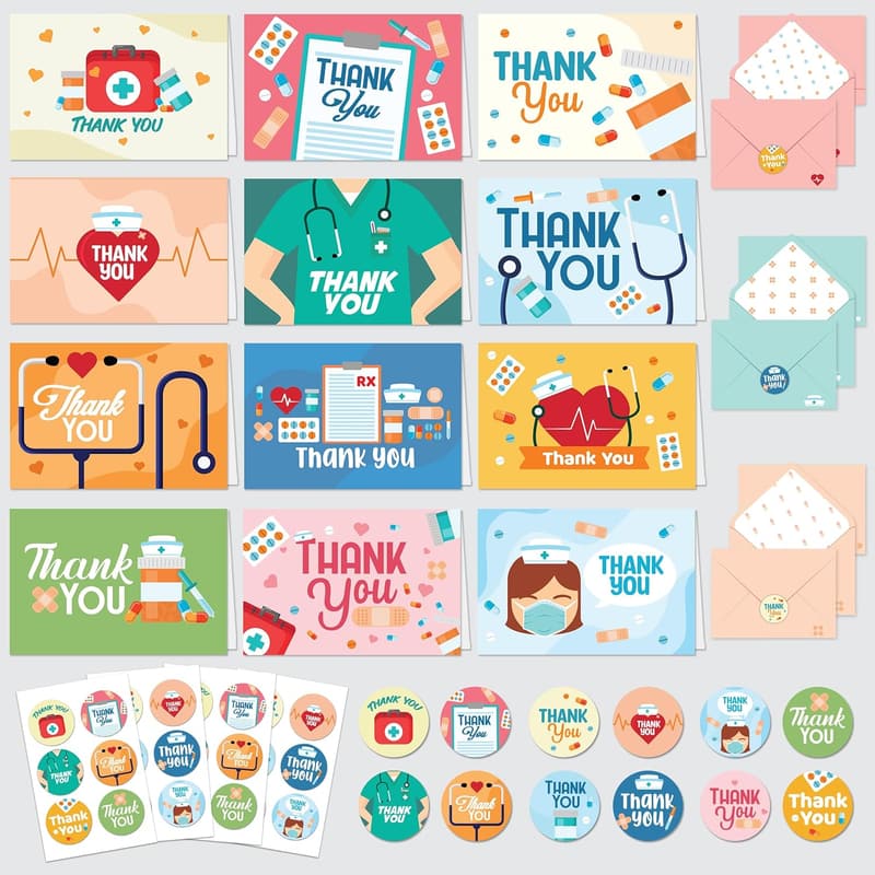 Nurse Thank You Cards - 24 Pack with Envelopes & Stickers