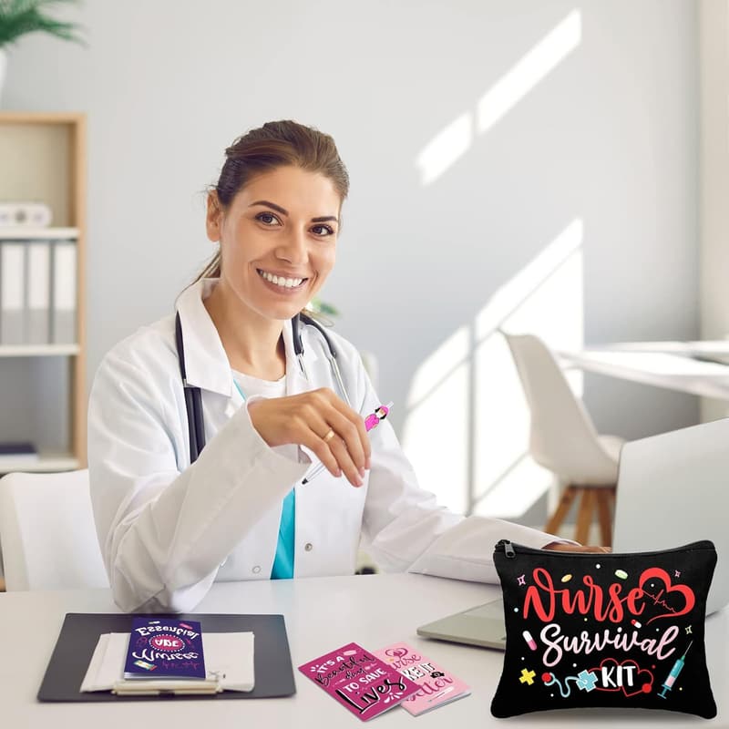 Nurse Appreciation Gift Set - 48 Pcs with Makeup Bags, Notebooks, Pens & Bracelet
