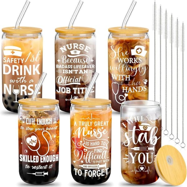 2025 Nurse Appreciation Gift Set - 16oz Can Cups with Lids & Straws