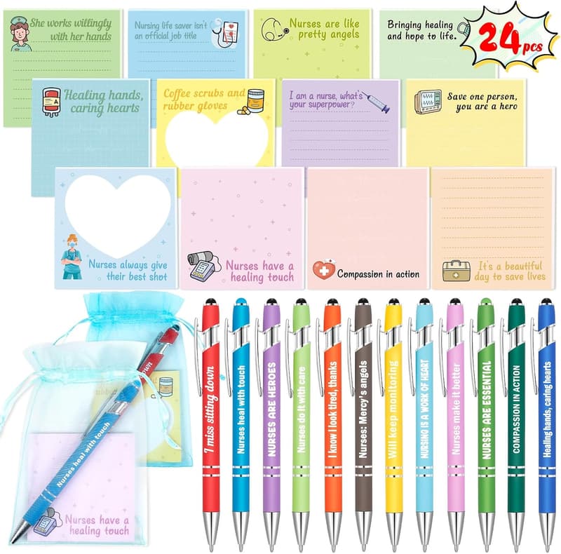 Nurses Week 2025 Gift Set with Sticky Notes & Appreciation Sayings