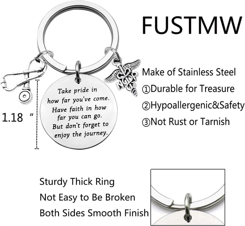 Nurse Practitioner Graduation Keychain with Caduceus Charm