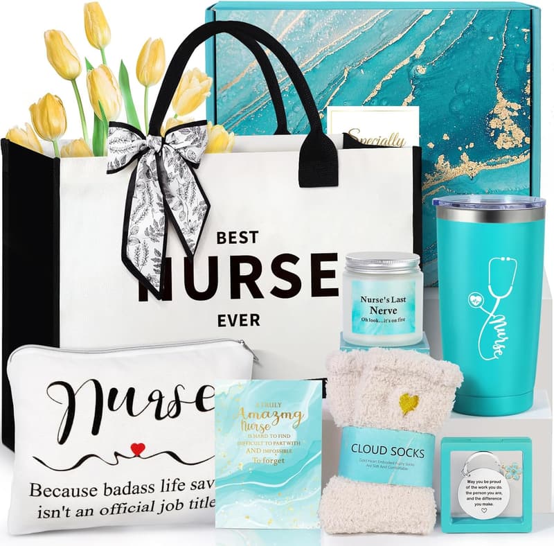 Nurses Week Gift Set: Canvas Tote, Tumbler & Keychain for Women