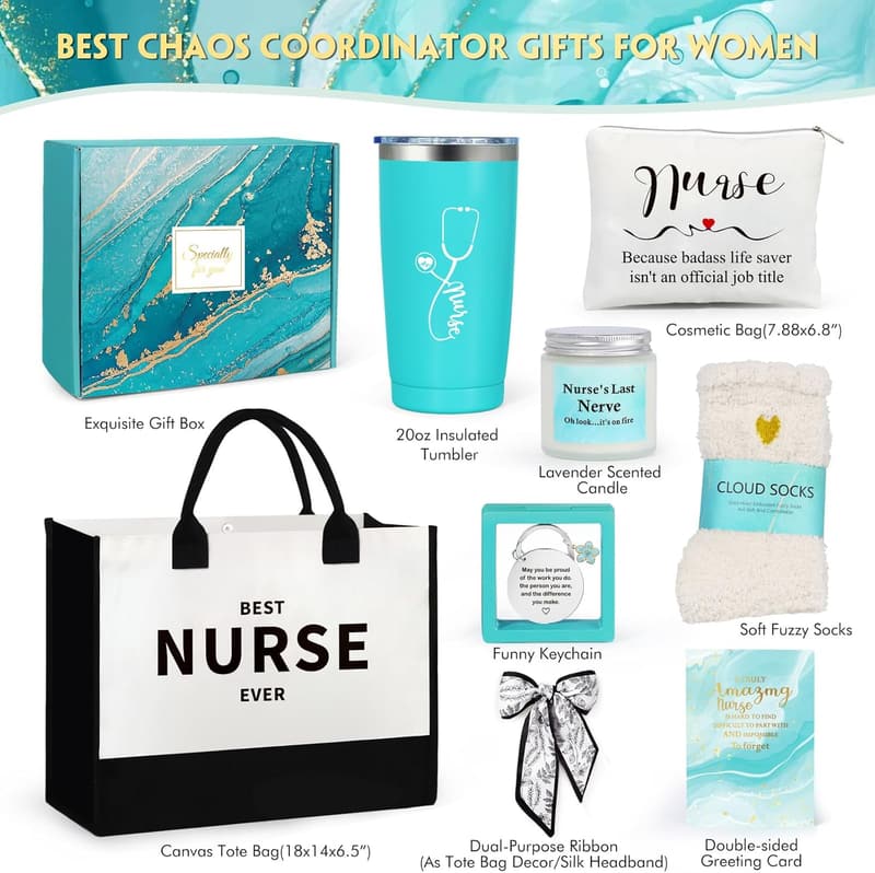 Nurses Week Gift Set: Canvas Tote, Tumbler & Keychain for Women