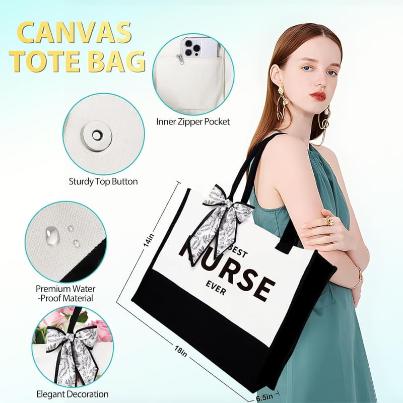 Nurses Week Gift Set: Canvas Tote, Tumbler & Keychain for Women