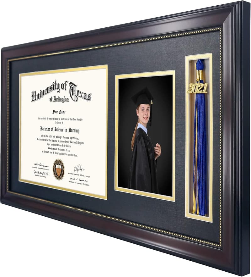 Mahogany Diploma Frame with Tassel Holder for Graduation