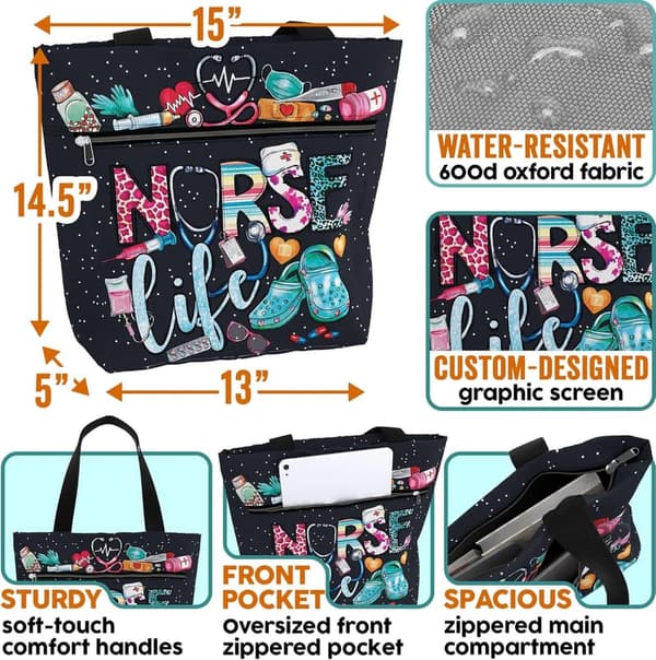 Waterproof Tote Bag with Pockets - Ideal Gift for Nurses