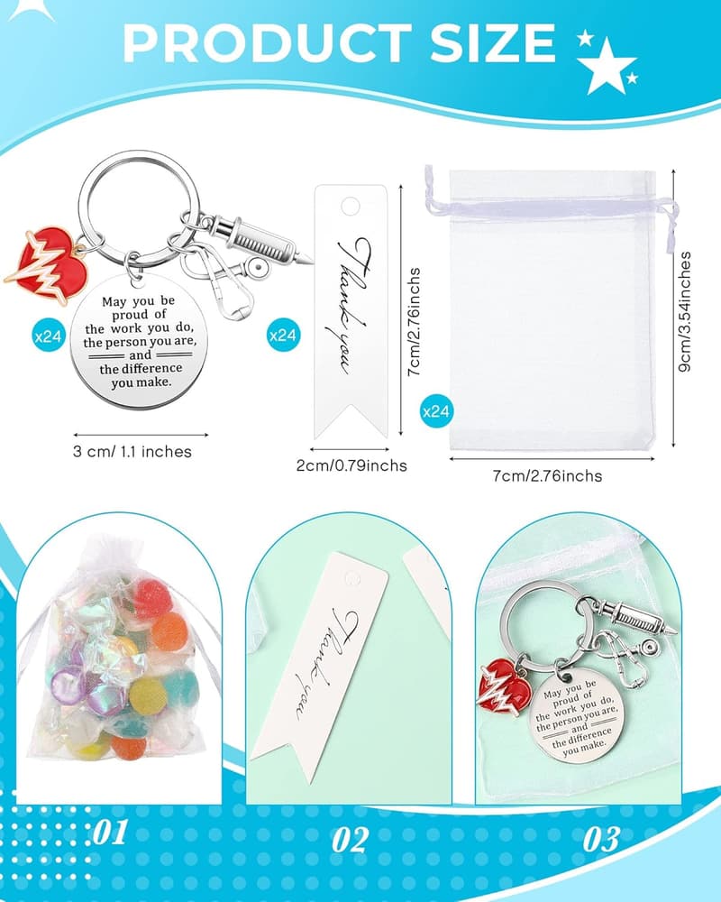 Nurse Graduation Gifts: 24 Keychains with Organza Bags & Tags