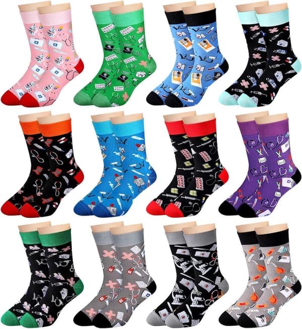 Nursing Week Gift: 12 Pairs Funny Cotton Nurse Socks