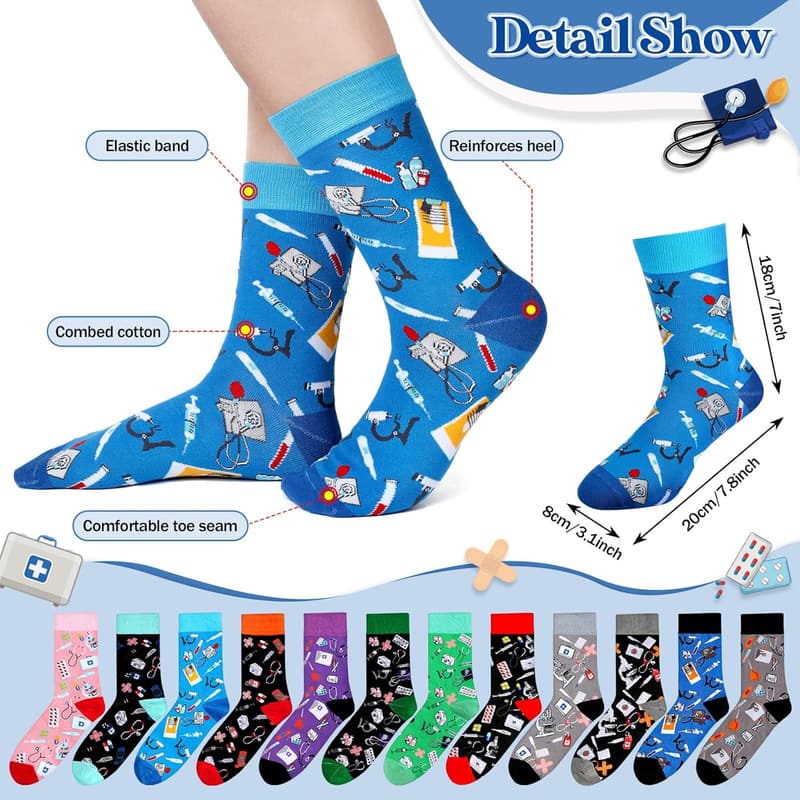 Nursing Week Gift: 12 Pairs Funny Cotton Nurse Socks