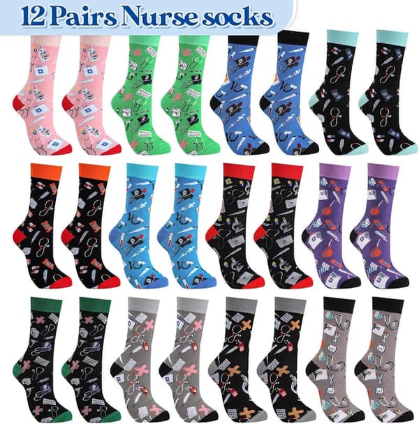Nursing Week Gift: 12 Pairs Funny Cotton Nurse Socks