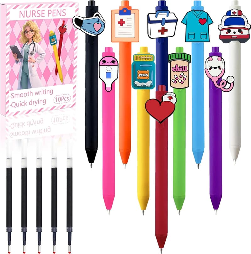 Nurse Week Gift: 10-Pack Medical Pens with Heart & Stethoscope Designs