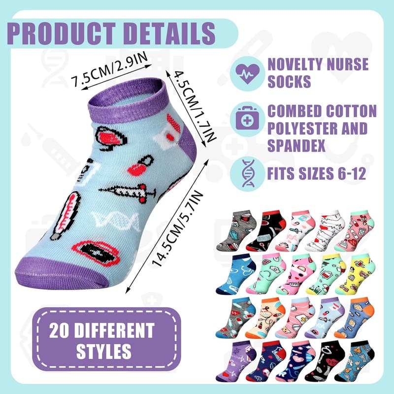 Nurses' Week Gift - 20 Pairs Cotton Ankle Socks for Medical Staff