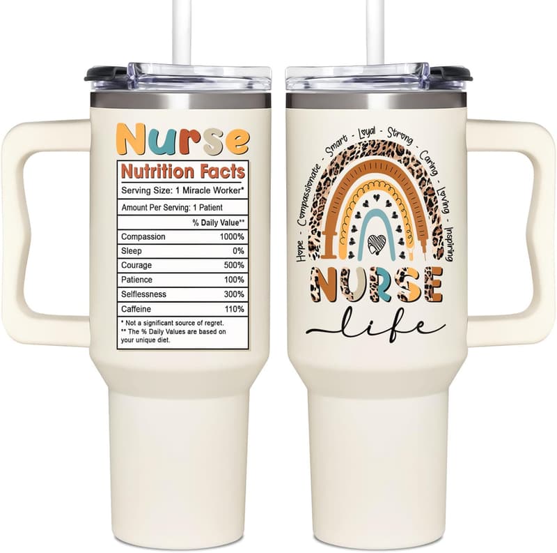 Nurse Appreciation Tumbler 40oz with Handle & Straw