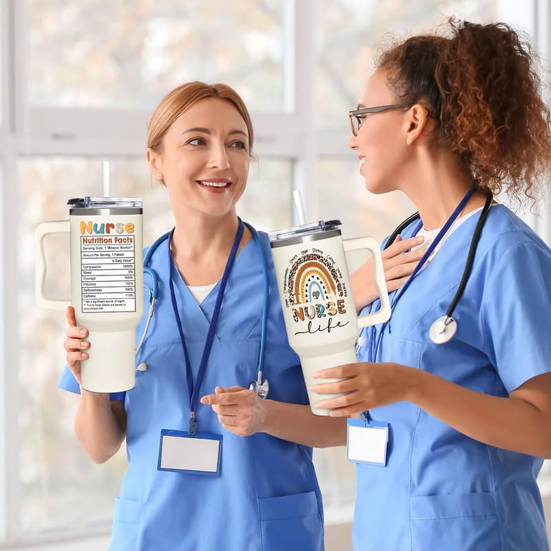 Nurse Appreciation Tumbler 40oz with Handle & Straw
