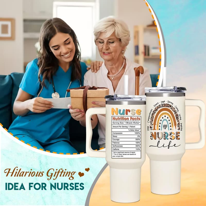 Nurse Appreciation Tumbler 40oz with Handle & Straw