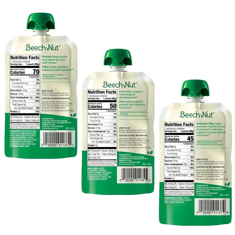 Beech-Nut Baby Food Pouches Variety Pack, 18x3.5 oz Purees
