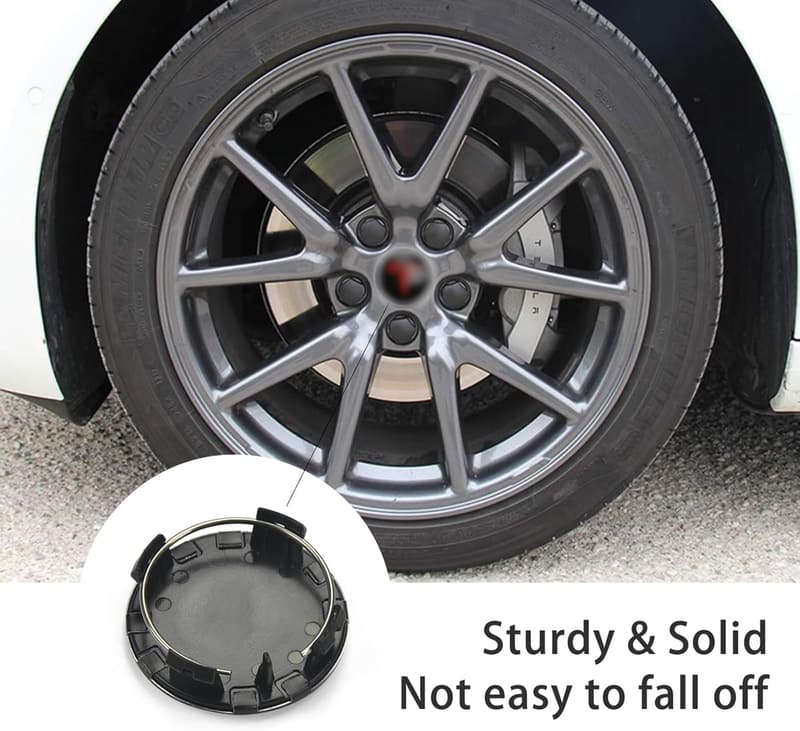 Tesla Model 3 & Y Black & Red Wheel Hub Cap Kit