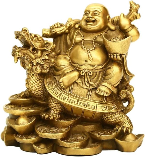 Ruyi Laughing Buddha & Turtle Statue for Home Office Decor
