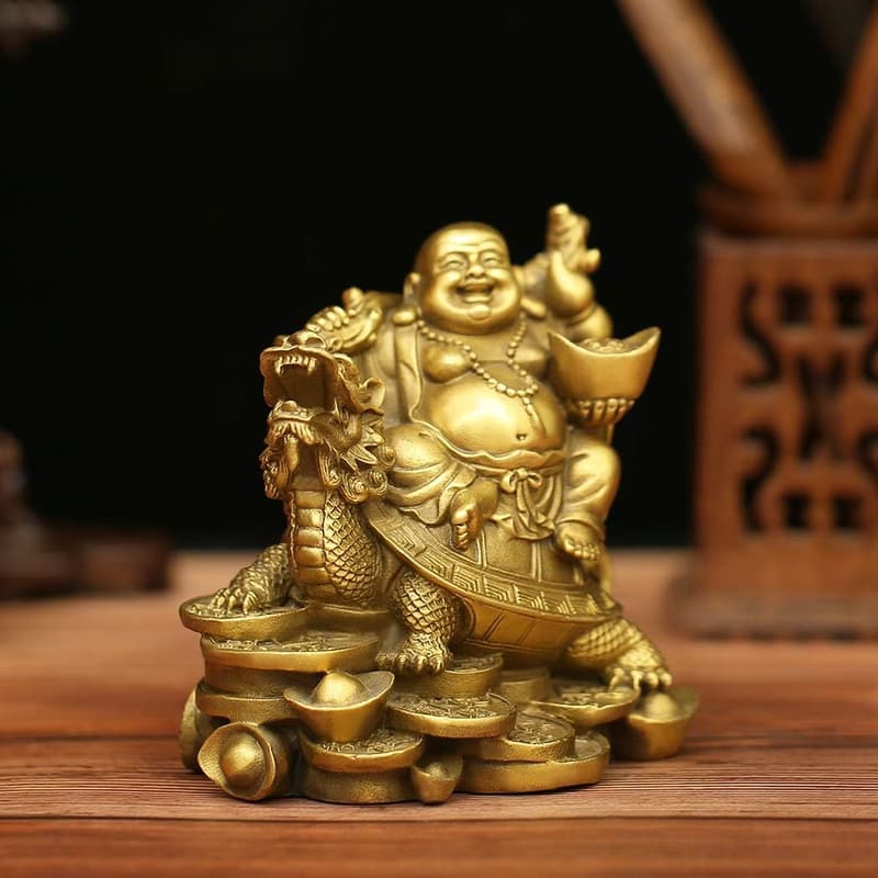 Ruyi Laughing Buddha & Turtle Statue for Home Office Decor