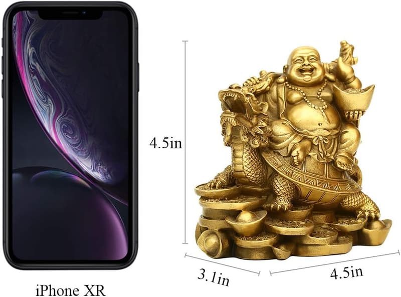 Ruyi Laughing Buddha & Turtle Statue for Home Office Decor