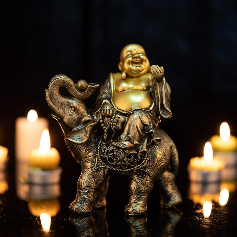 Laughing Buddha Elephant Sculpture for Home or Office Decor