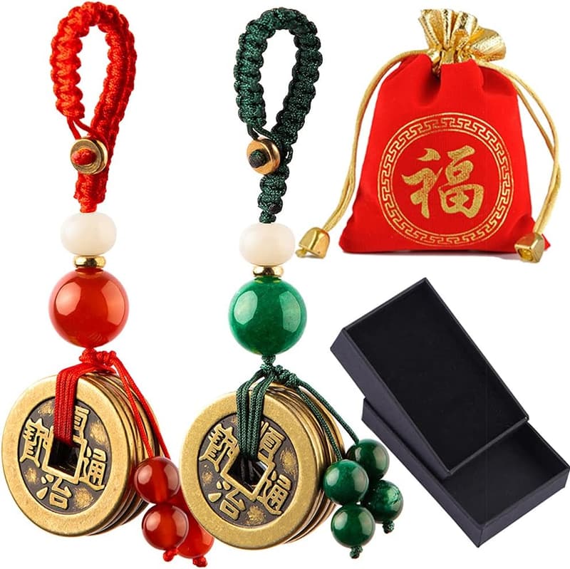 Feng Shui Coins for Wealth & Success with Red String – 2 Pack