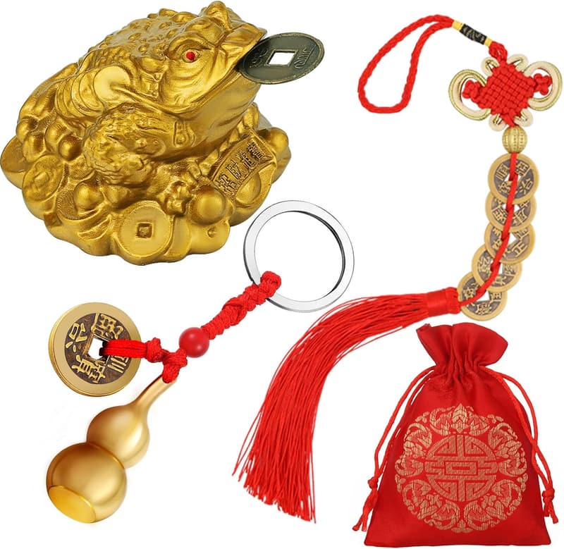Feng Shui Brass Money Frog Keychain for Wealth & Good Luck