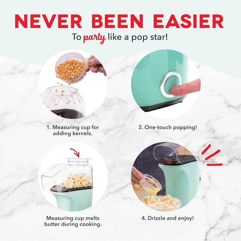 DASH Hot Air Popcorn Popper with Measuring Cup - White