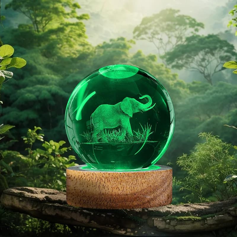 3D Elephant Crystal Ball Night Light - Color-Changing Decor