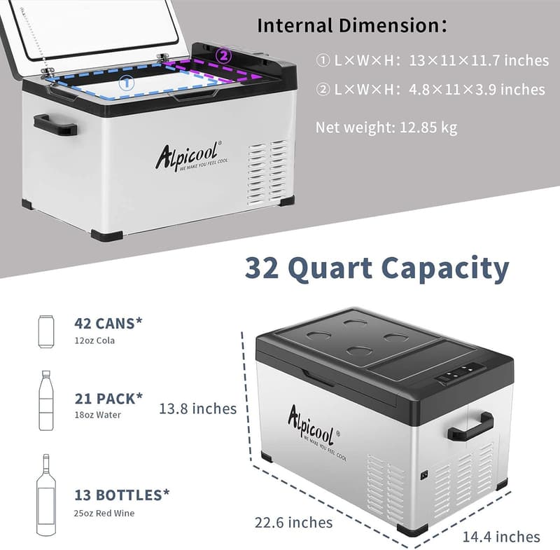 Portable Car Freezer - 32 Quart 12V Cooler for Camping & RV
