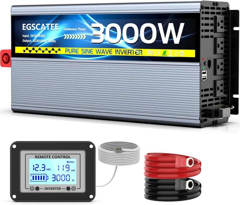 3000W Pure Sine Wave Inverter with Remote Control & USB Output