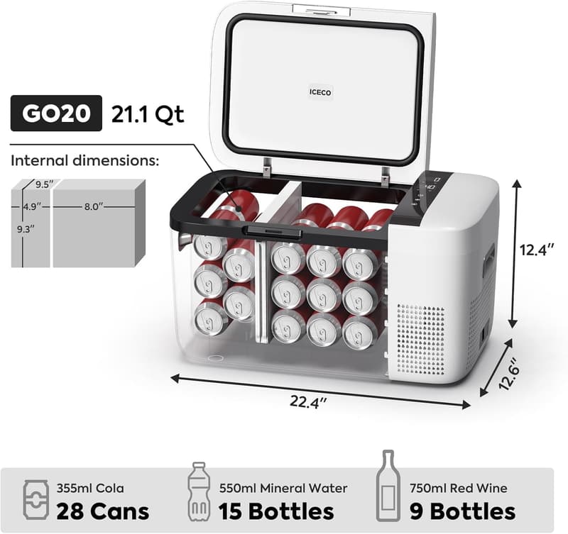 Portable 12V Dual Zone Refrigerator with Compressor, 21 Quart
