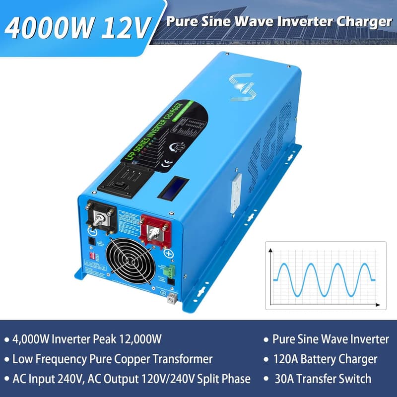 12V Pure Sine Wave Inverter Charger with LCD Remote, 12000W Peak