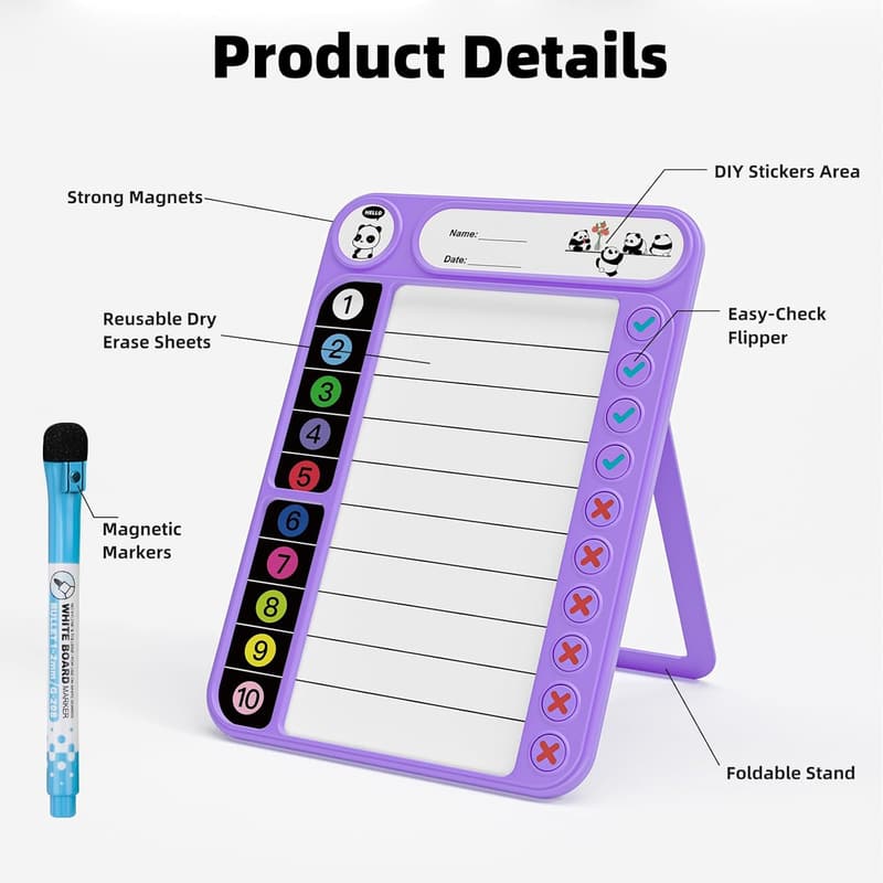 Magnetic ADHD Chore Chart for Kids with Dry Erase Board