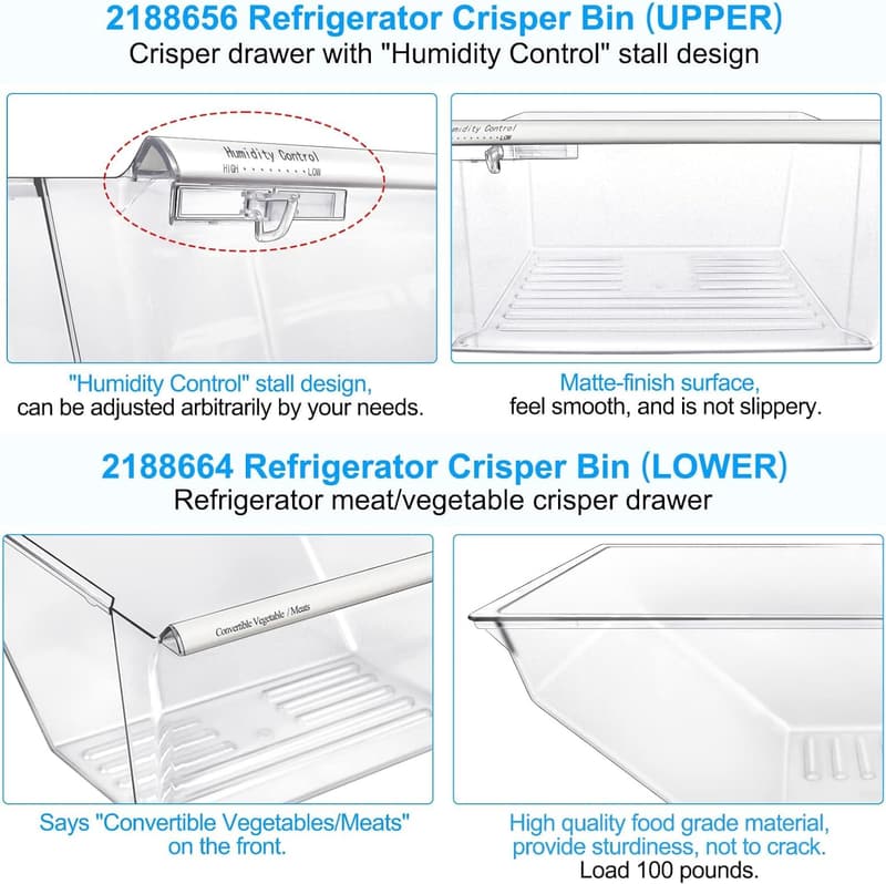 Whirlpool Crisper Drawer Replacement Set with Humidity Control