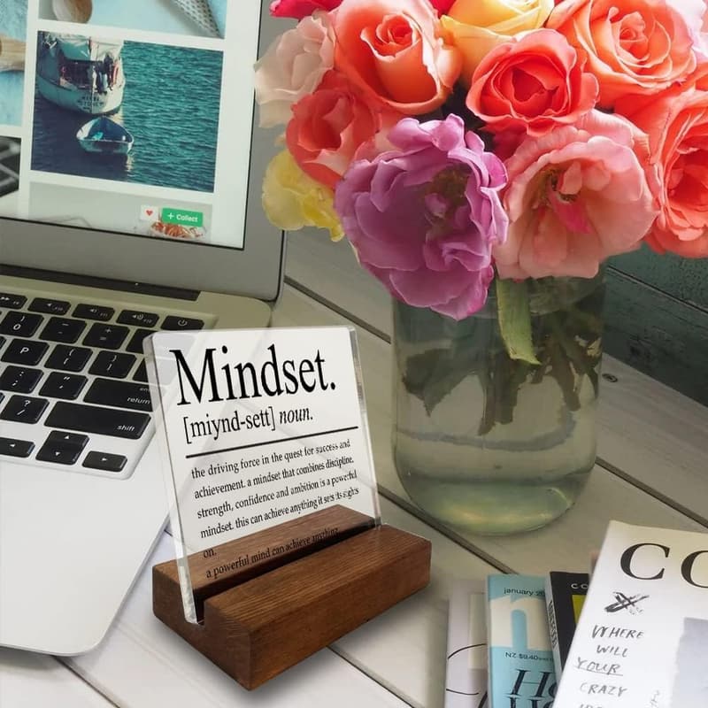 Motivational Acrylic Desk Sign with Wooden Stand for Women