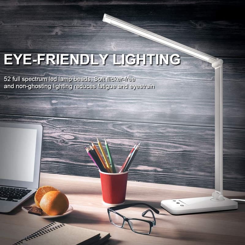 Dimmable LED Desk Lamp with USB, 5 Modes & Timer