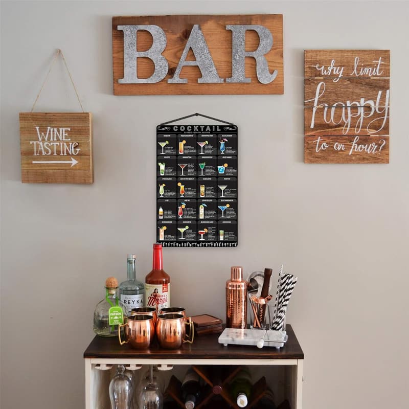 Cocktail Recipe Tin Sign for Kitchen Bar Decor, 8
