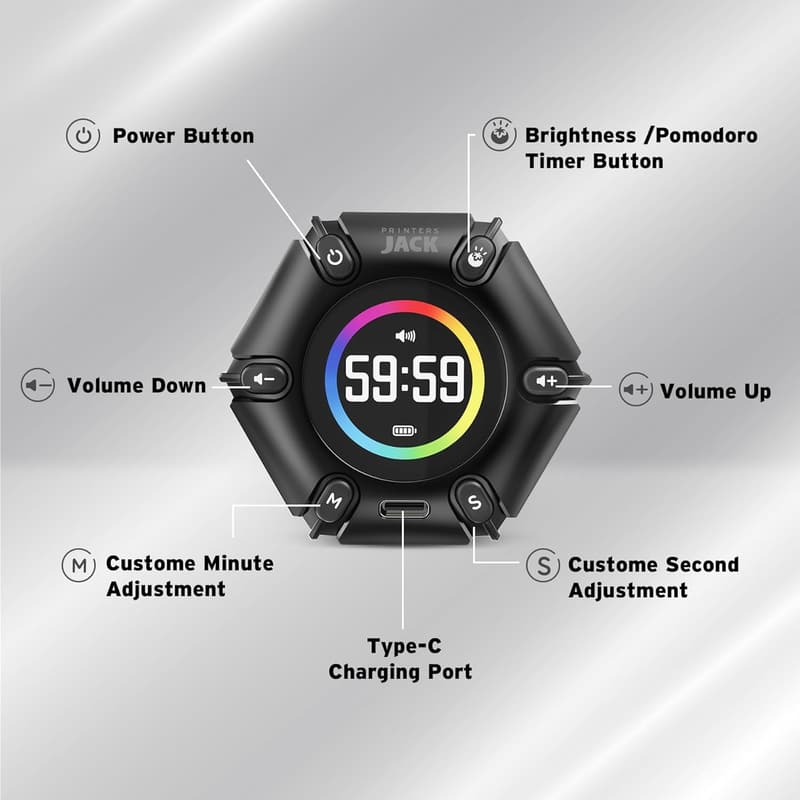 Pomodoro Timer Cube - Adjustable Focus Productivity Tool