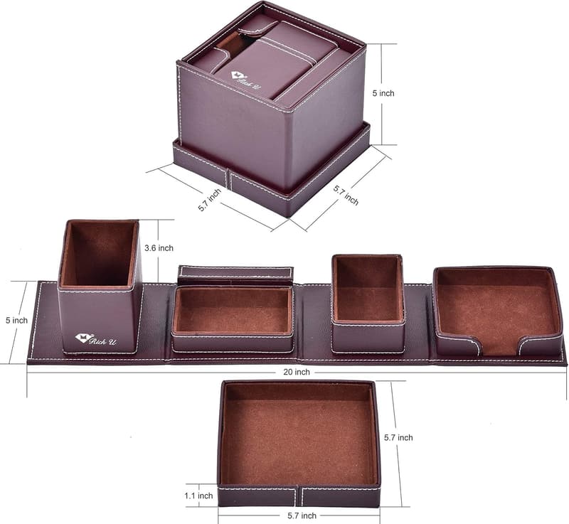 Leather Desk Organizer for Men - Office Storage and Accessories (Brown)