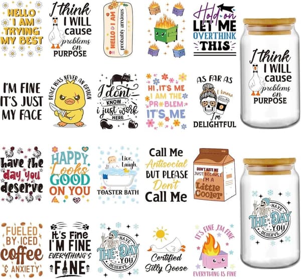 Funny Sarcasm UV DTF Cup Wrap - 20 Sheets for 16 oz Coffee Cups