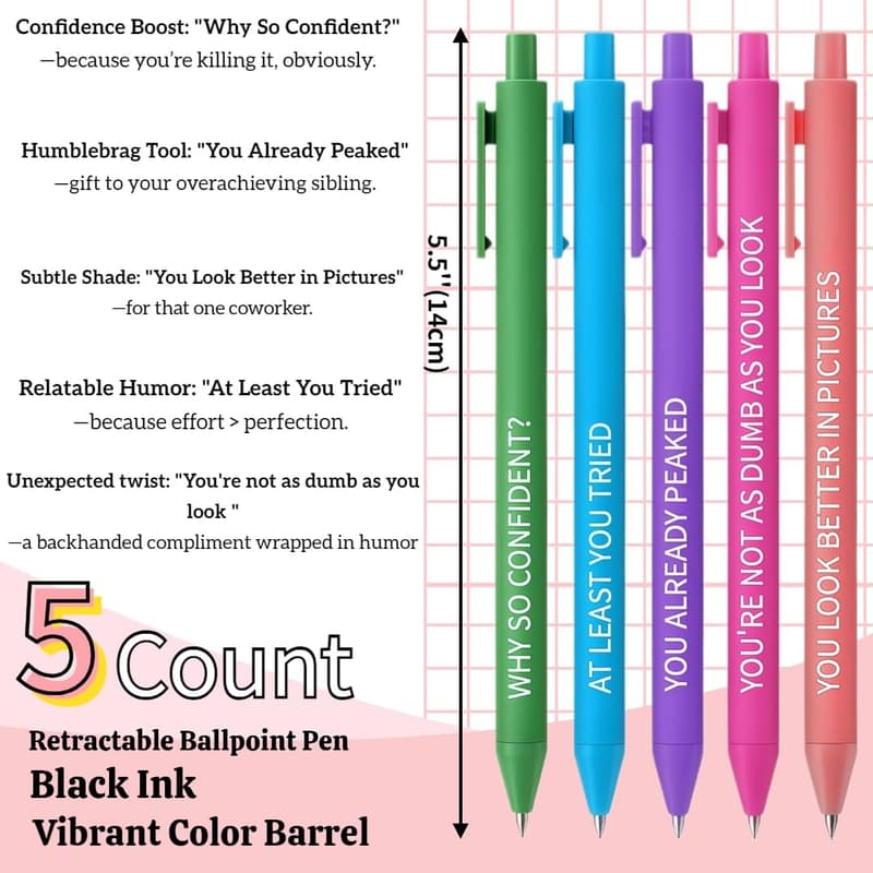 Sassy Compliment Pens Set | Fun Office Prank Gifts