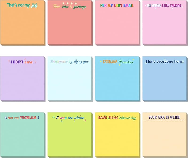 Snarky Sticky Notes Set for Colleagues - 12 Complaining Pads