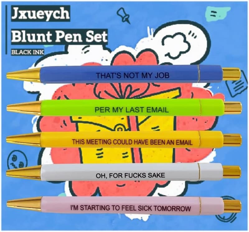 Funny Office Pens Set - 5-Count with Black Ink and Quotes