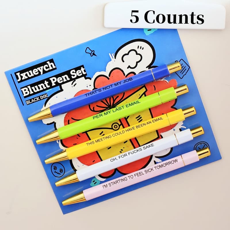 Funny Office Pens Set - 5-Count with Black Ink and Quotes